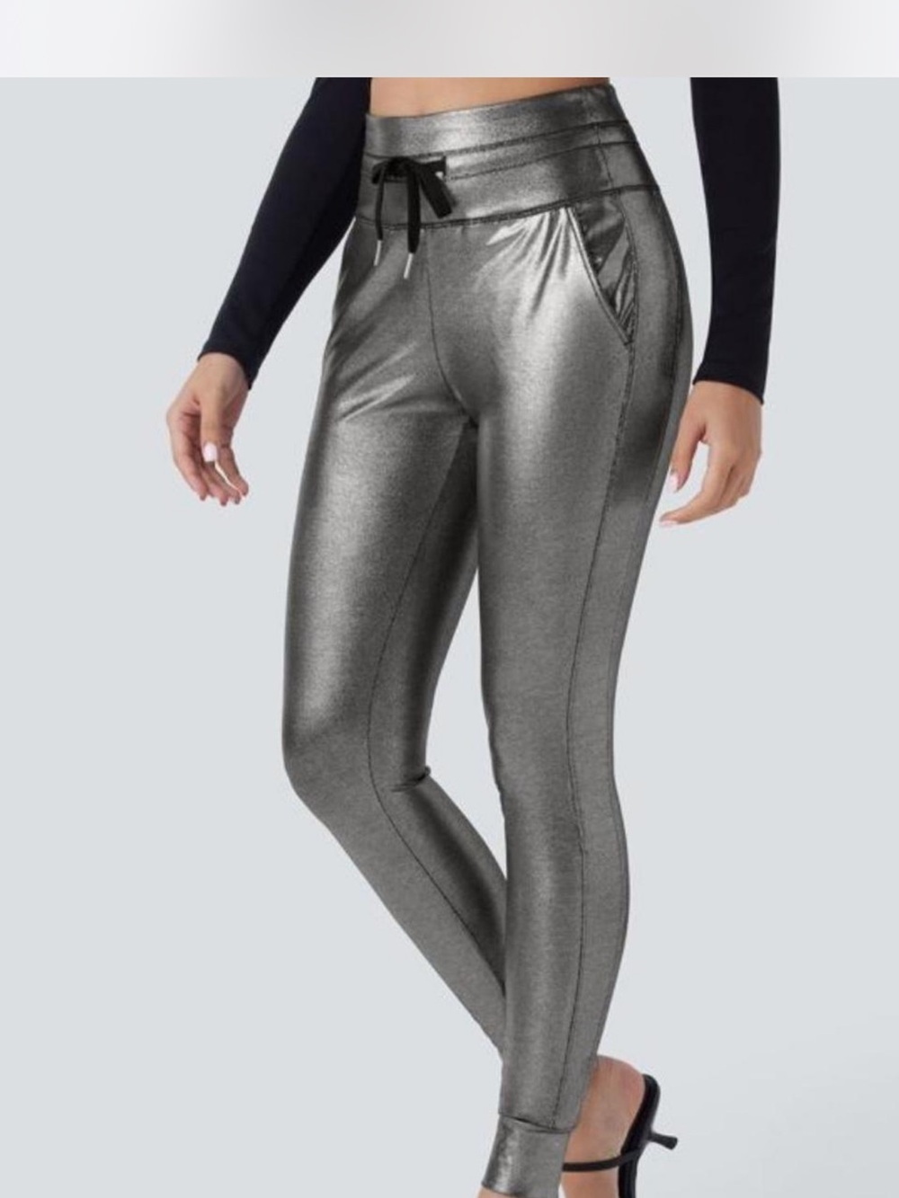 HALARA Metallic Silver High-Waist Jogger Leggings